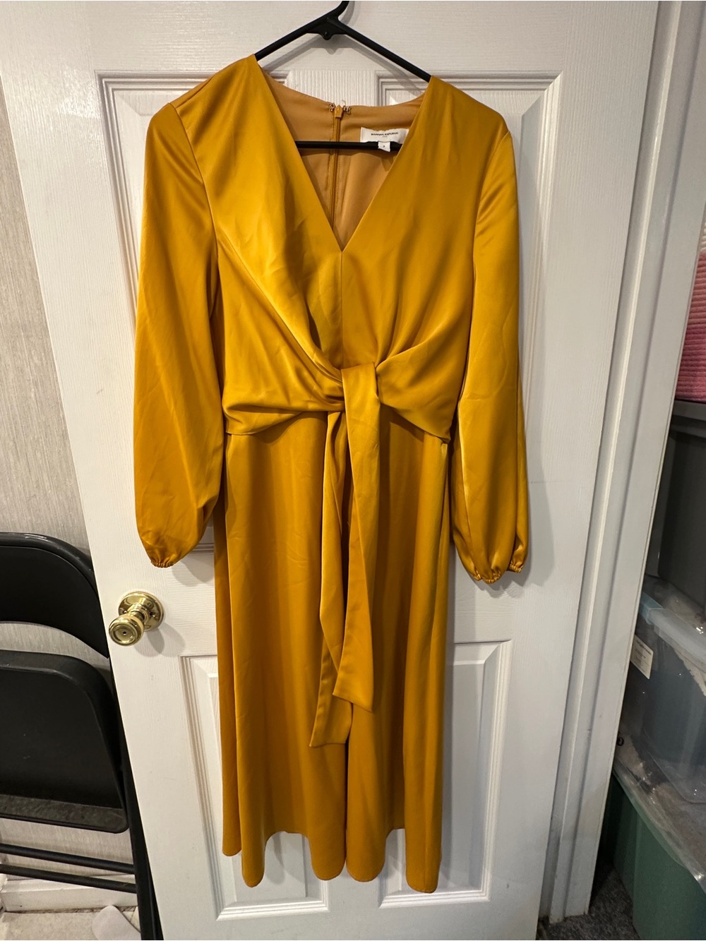 Banana Republic mustard yellow satin midi dress